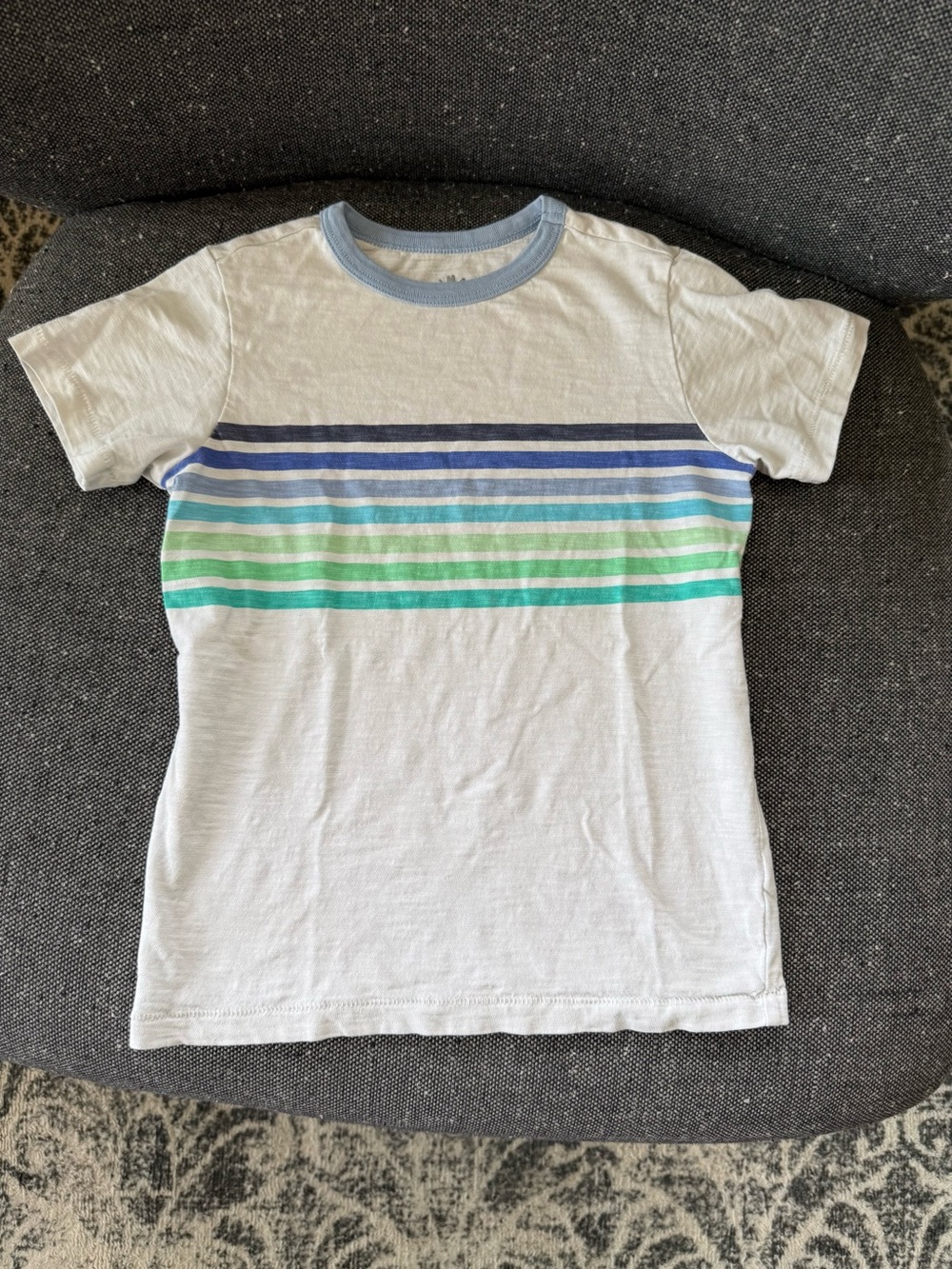 Primary White Tee with Light Blue Collar Trim